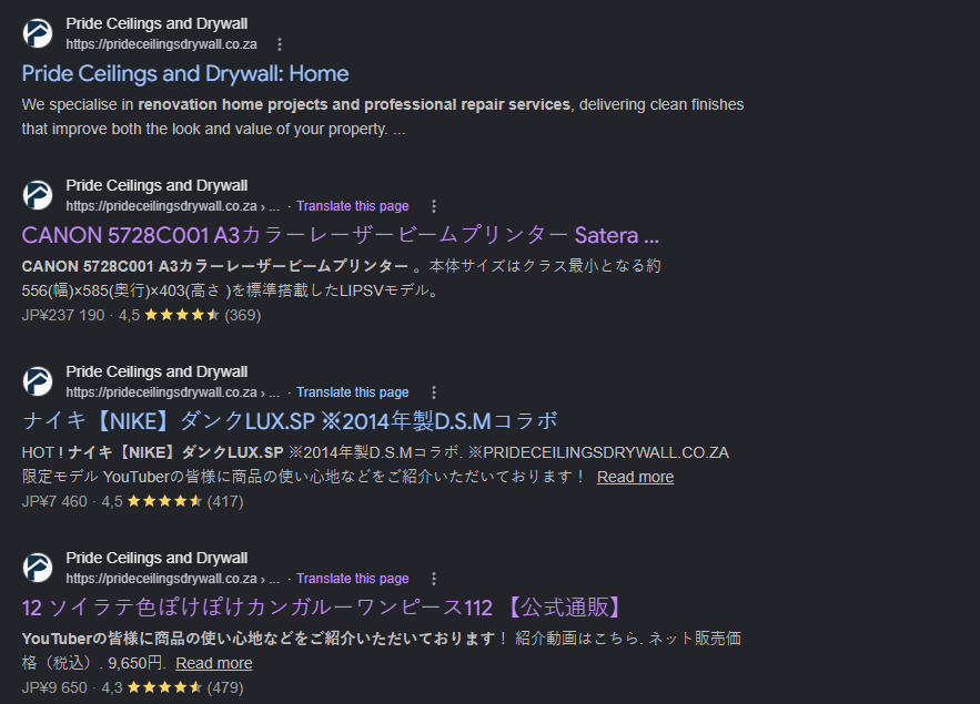 Google Site Search Results for Japanese Spam